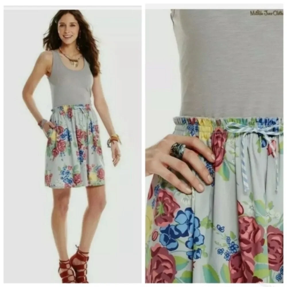 Matilda Jane Happy & Free‎ Seven Seas Dress Women’s M Gray Floral Pockets